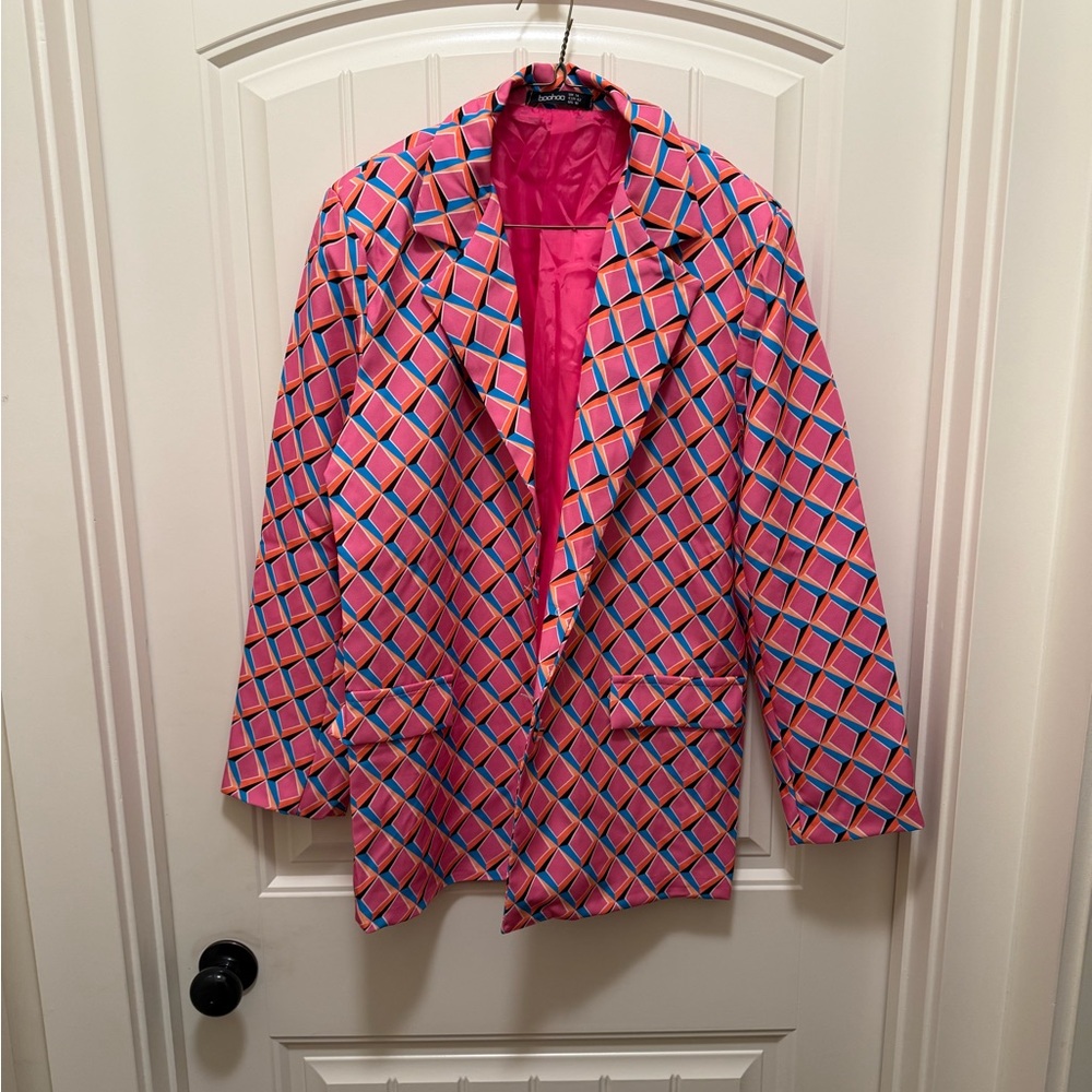 Boohoo Pink Geometric Print Blazer US Sz 10